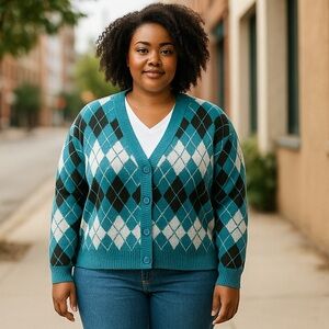 #2798 NWT BERKLEY JENSEN Argyle Patterned Blue and Black Women's Sweater